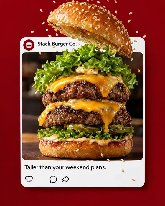 Stack Burger Co., Instagram ad: a burger stacked taller than its post